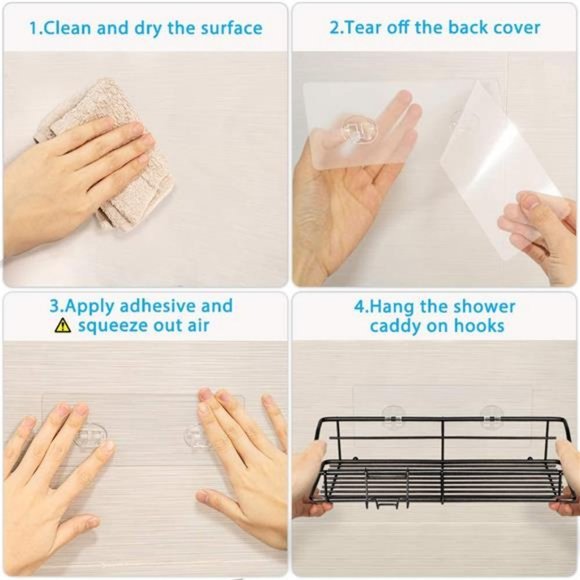 Shower Caddy Shelf with Hooks Storage Rack Organizer  - 2 Pack (Black) - Picture 7 of 7